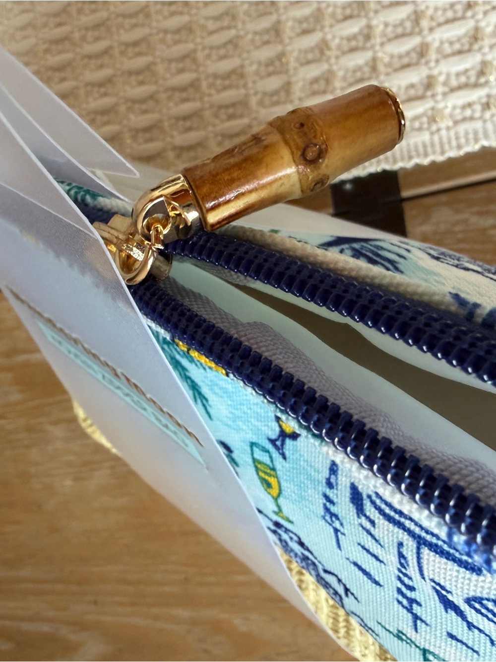 Wandering Moon Yellow & Blue Woven Zipper Cosmetic Bag - Picture 6 of 7